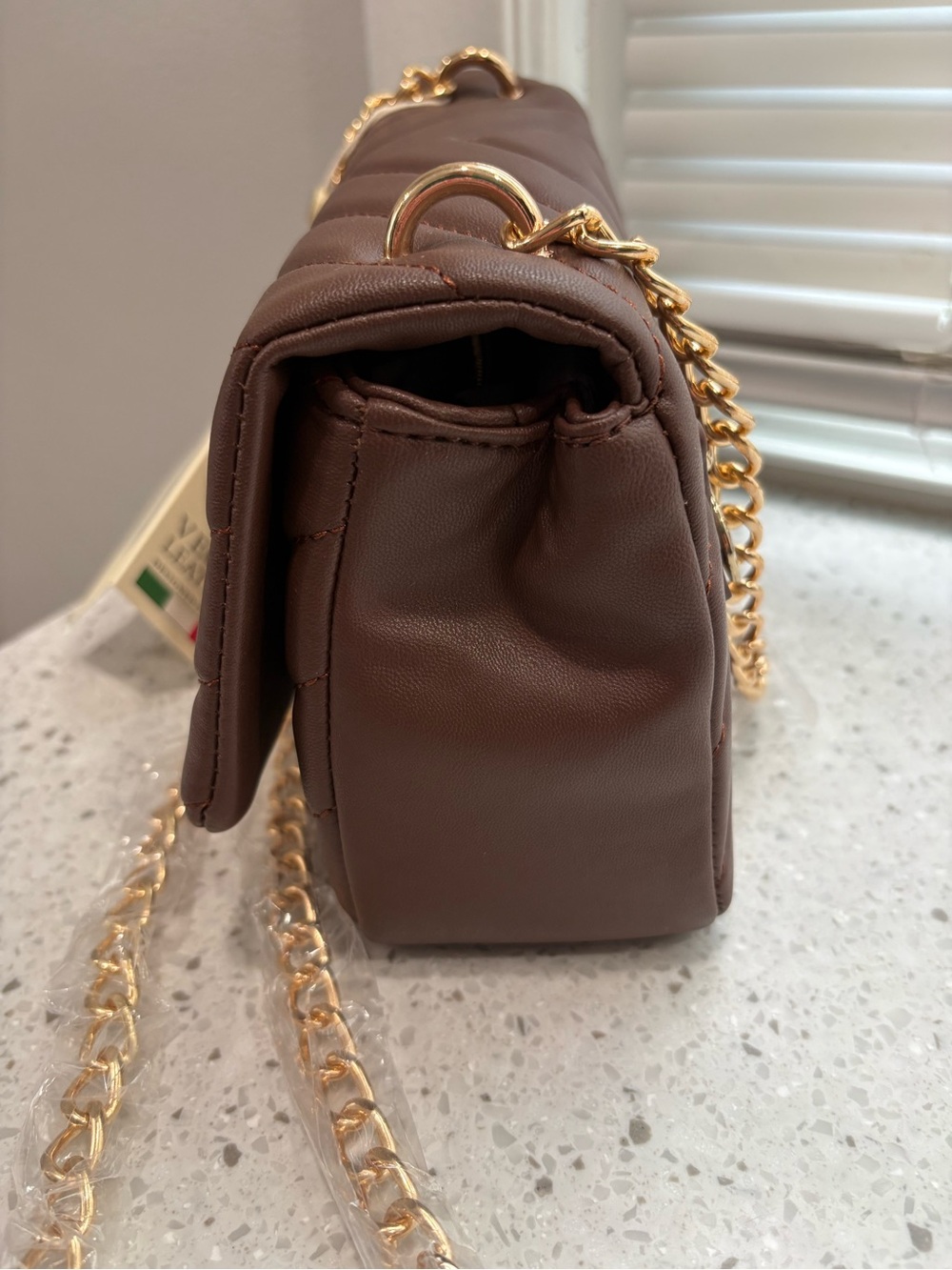 NWT Valentino Orlandi Chocolate Brown Quilted Shoulder Bag with Gold Chain Strap - Picture 13 of 16